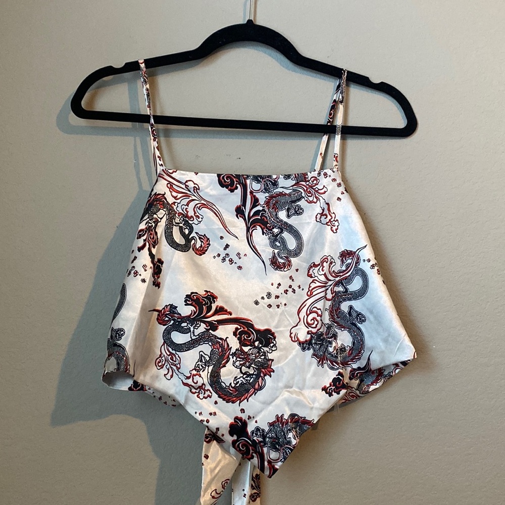 White dragon satin tie crop top - size S